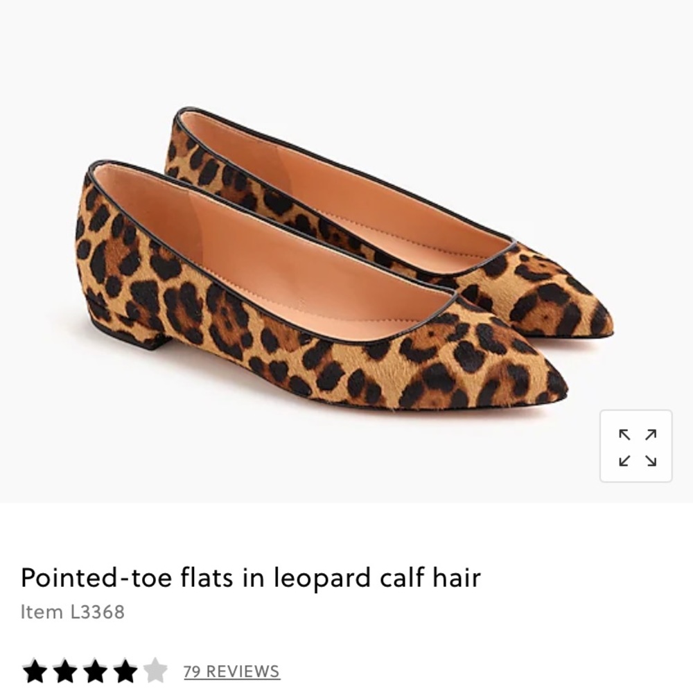 J. Crew pointed-toe flats in leopard calf hair, 9.5. Barely worn. Bag included